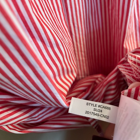 J. Crew Button-up MIDI Dress in Striped Cotton Poplin Medium Red White Oversized - Picture 13 of 13